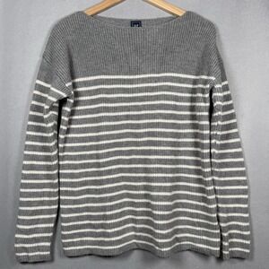 Gap Striped Sweater Gray White Wool Blend